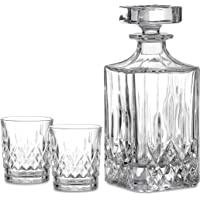 Amisglass- Decantador y Vasos de Whisky Set con Cuerpo Grabado- Juego Aireador de Whiskey y Vaso Whisky de Vidrio de…